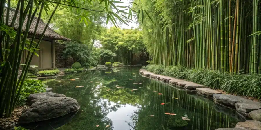 Bambous dans un jardin d'eau